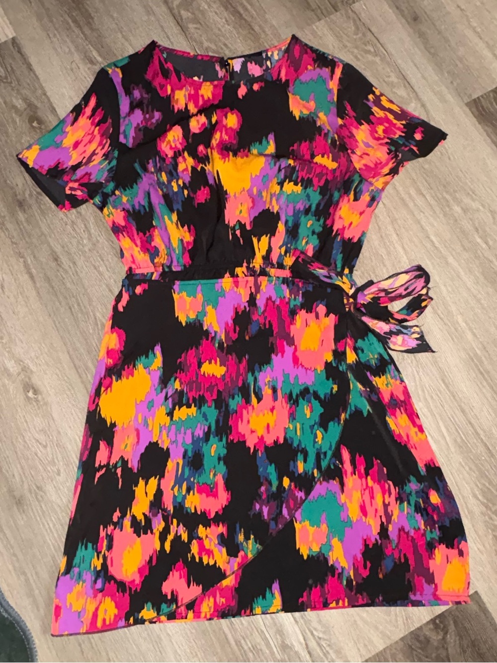 SHEIN Black Multicolor Abstract Tie-Waist Mini Dress